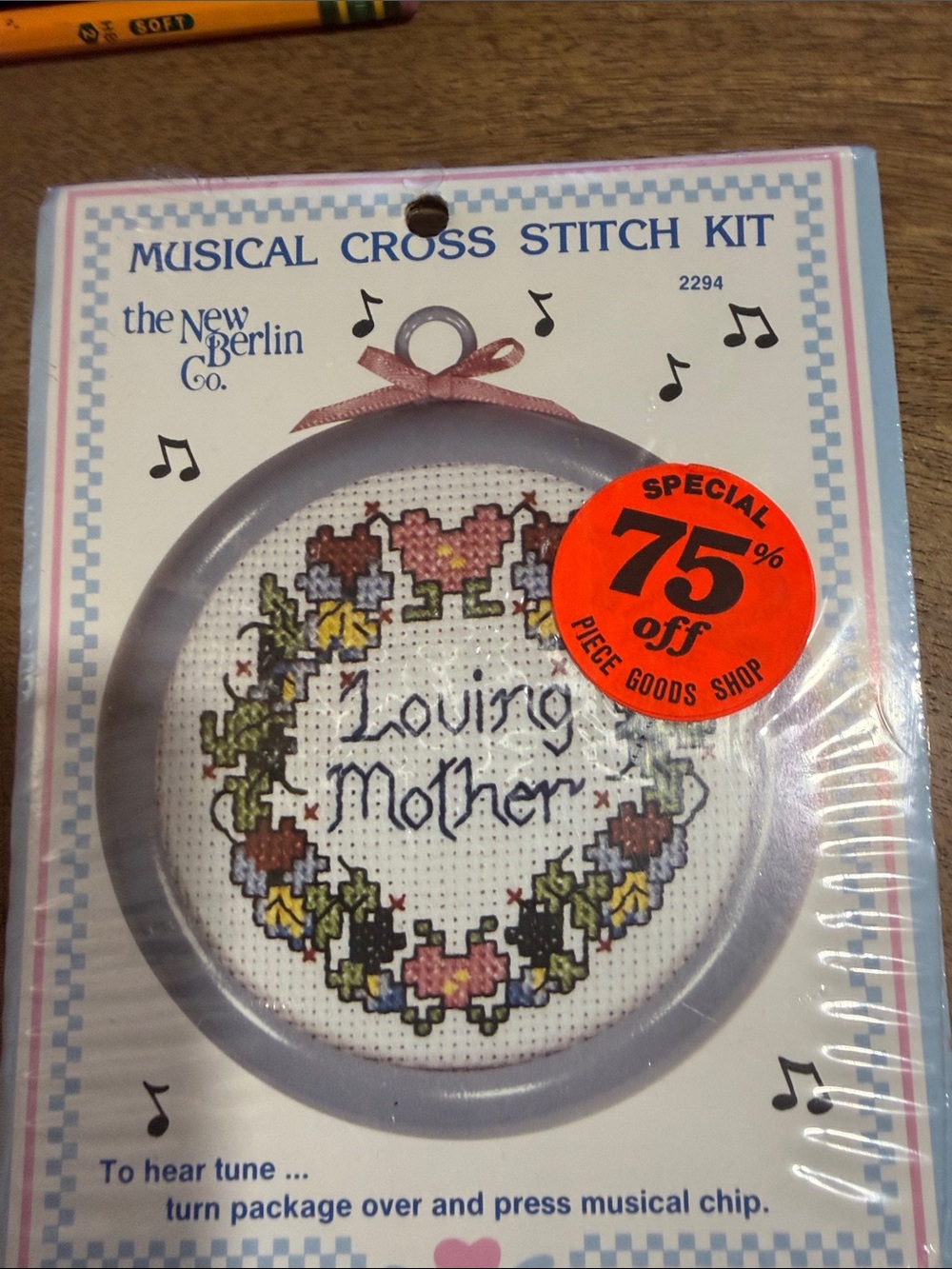 The New Berlin Co. 'Loving Mother' Musical Cross Stitch Kit - Pink, Blue, Green